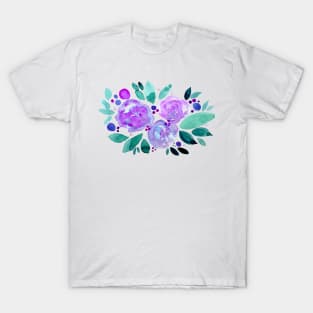 Watercolor flower bouquet - purple and green T-Shirt